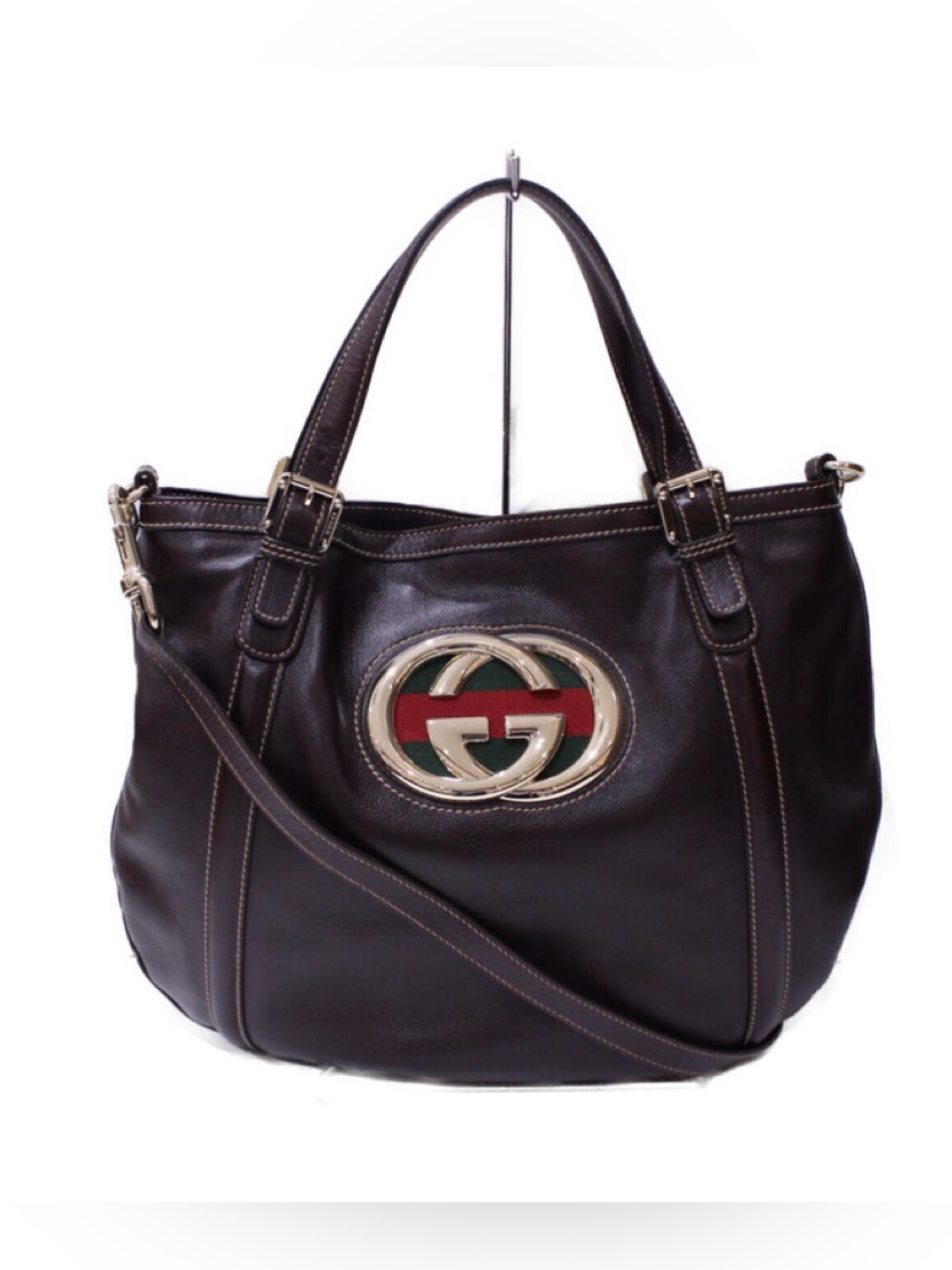 Gucci Britt Hobo Bag Brown Leather Iconic Interlocking Double Gg, Dust Cover